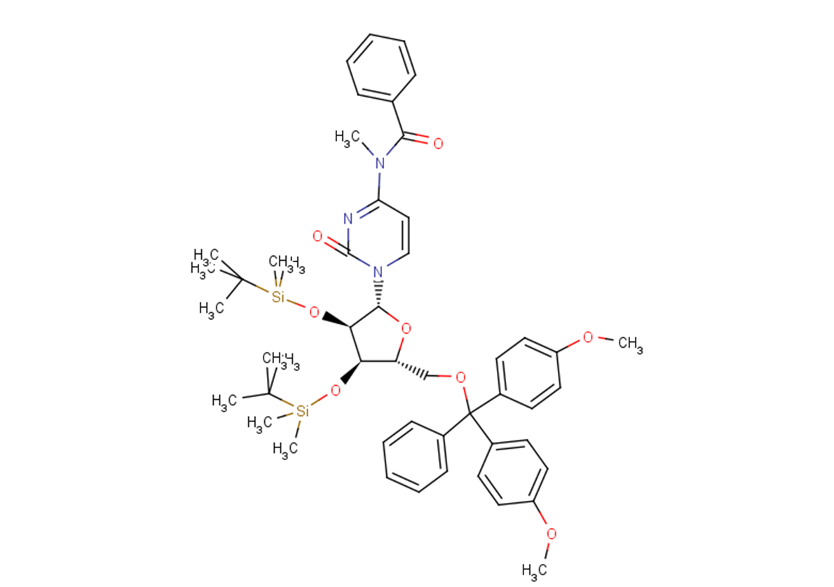N4-Benzoyl-2’,3’-di-O-(t-butyldimethylsilyl)-5’-O-(4,4’-dimethoxytrityl)-N4-methylcytidine Chemical Structure