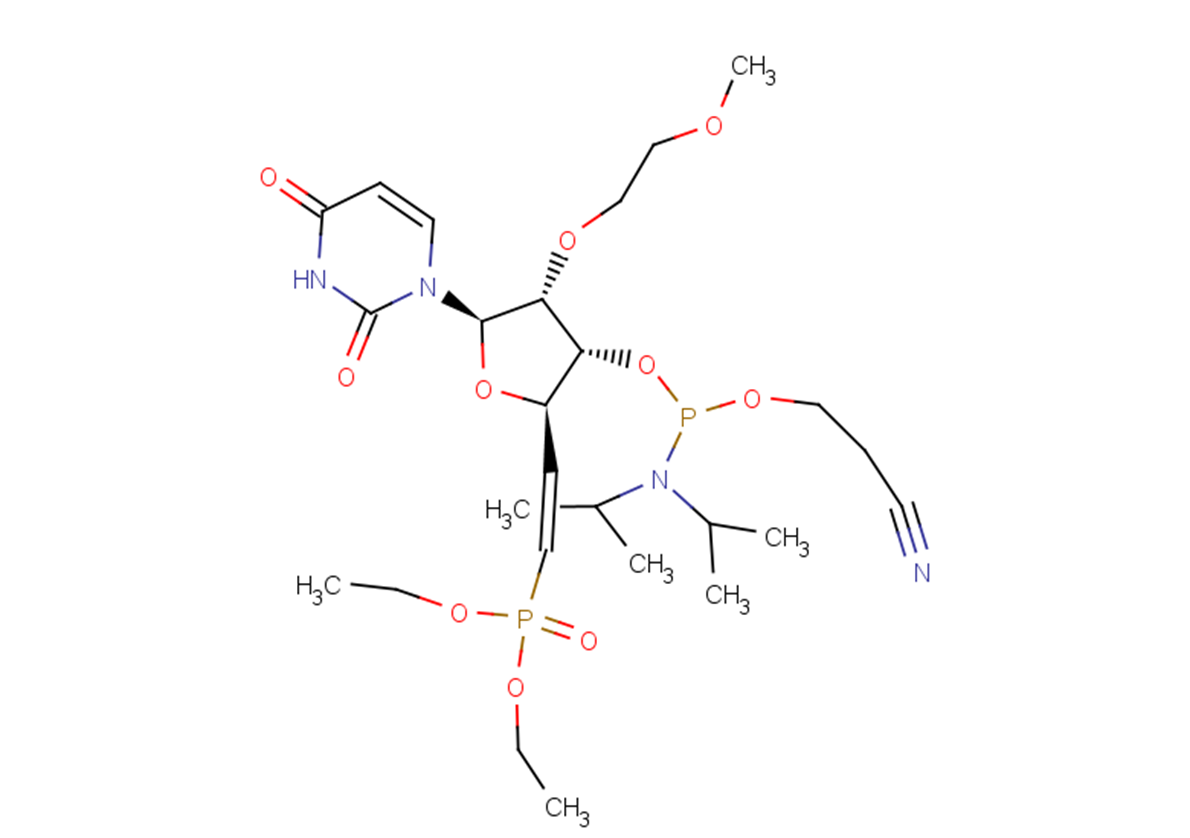1-[(5E)-3-O-[(Bis-diisopropyl amino)(2-cyano ethoxy)phosphino]-5,6-dideoxy-6-(diethoxy   phosphinyl)-2-O-(2-methoxyethyl)-β-D-ribo-hex-5-enofuranosyl]uracil Chemical Structure