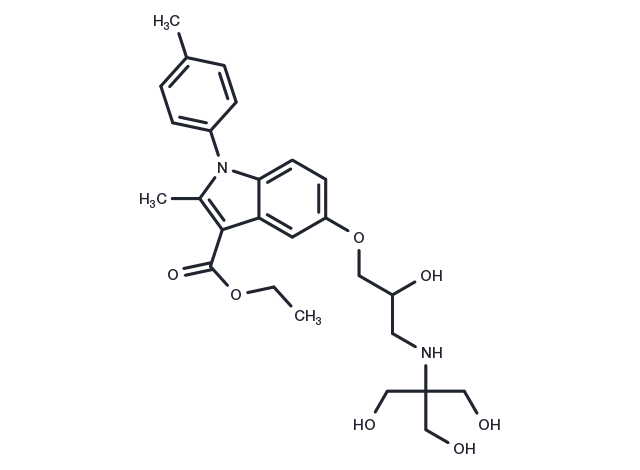 TargetMol Chemical Structure 1H-Indole-3-carboxylic acid, 5-[2-hydroxy-3-[[2-hydroxy-1,1-bis(hydroxymethyl)ethyl]amino]propoxy]-2-methyl-1-(4-methylphenyl)-, ethyl ester