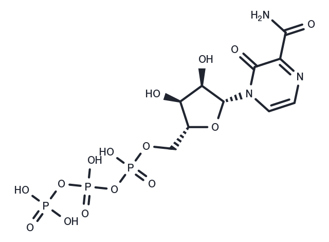 Pyrazinecarboxamide, 3,4-dihydro-4-[5-O-[hydroxy[[hydroxy(phosphonooxy)phosphinyl]oxy]phosphinyl]-β-D-ribofuranosyl]-3-oxo- (9CI) Chemical Structure