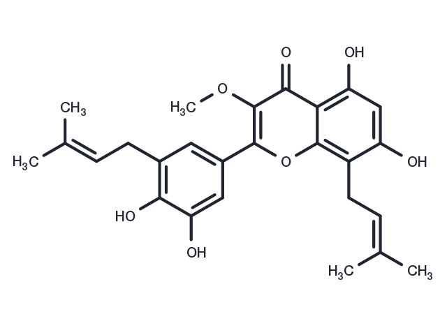 5,7,3',4'-Tetrahydroxy-3-methoxy-8,5'-diprenylflavone Chemical Structure