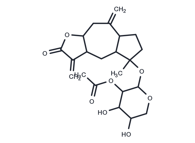 4,5-Dihydroxy-2-((5-methyl-3,8-dimethylene-2-oxododecahydroazuleno[6,5-b]furan-5-yl)oxy)tetrahydro-2H-pyran-3-yl acetate Chemical Structure