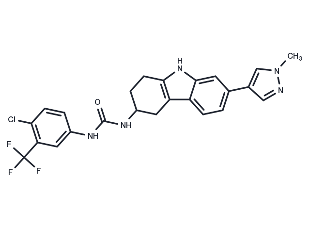 1-(4-chloro-3-(trifluoromethyl)phenyl)-3-(7-(1-methyl-1H-pyrazol-4-yl)-2,3,4,9-tetrahydro-1H-carbazol-3-yl)urea Chemical Structure