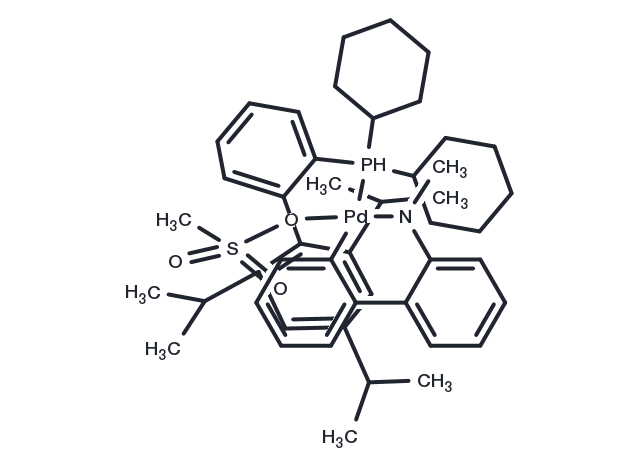 Methanesulfonato(2-dicyclohexylphosphino-2',4',6'-tri-i-propyl-1,1'-biphenyl)(2'-methylamino-1,1'-biphenyl-2-yl)palladium(II) Chemical Structure