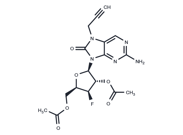 2-Amino-7-propargyl-7,8-dihydro-8-oxo-9-(beta-D-2,5-di-O-acetyl-3-deoxy-3-fluoro-ribofuranosyl)purine Chemical Structure