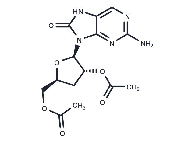 2-Amino-8-hydroxypurine-9-beta-D-(2’,5’-di-O-acetyl-3’-deoxy)riboside Chemical Structure
