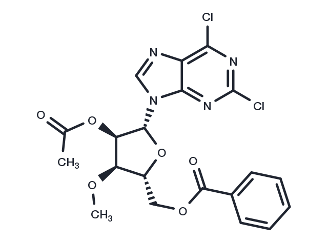 9-(2’-O-Acetyl-5’-O-benzoyl-3’-O-methyl-beta-D-ribofuranosyl)-2,6-dichloropurine Chemical Structure