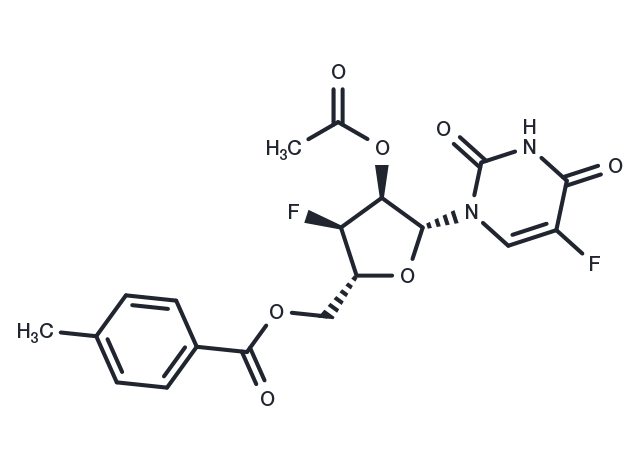 2’-O-Acetyl-5’-O-(p-toluoyl)-3’-deoxy-3’-fluoro-5-fluorouridine Chemical Structure