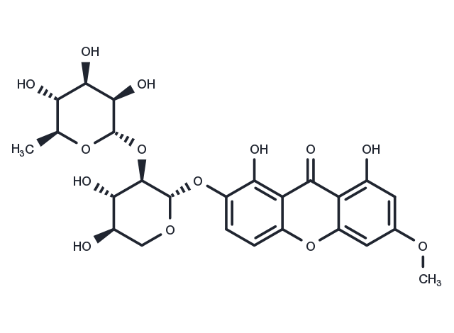 Swertianin 2-O-α-L-rhamnopyranosyl-(1→2)-β-D-xylopyranoside Chemical Structure