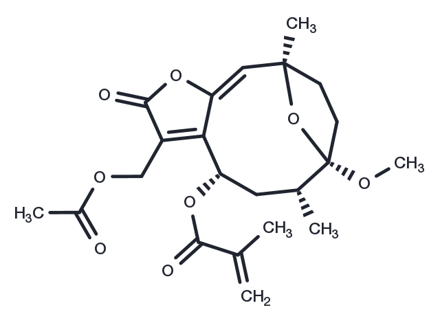 8alpha-(2-Methylacryloyloxy)-1-O-methylhirsutinolide 13-O-acetate Chemical Structure