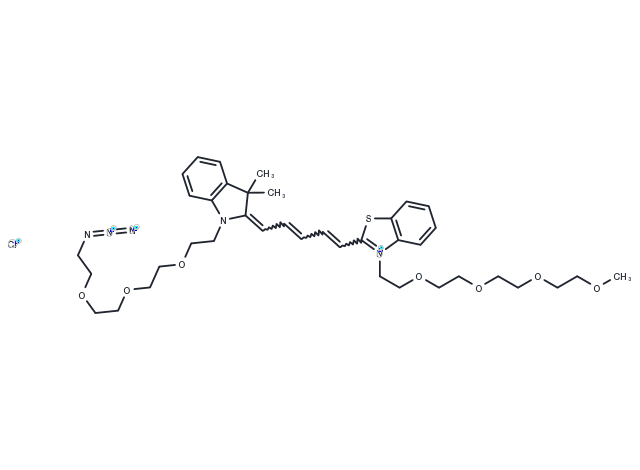 N-(azide-PEG3)-N'-(m-PEG4)-Benzothiazole Cy5 Chemical Structure