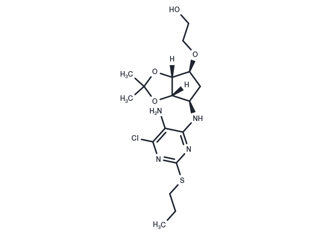 2-(((3aR,4S,6R,6aS)-6-((5-Amino-6-chloro-2-(propylthio)pyrimidin-4-yl)amino)-2,2-dimethyltetrahydro-3aH-cyclopenta[d][1,3]dioxol-4-yl)oxy)ethanol Chemical Structure