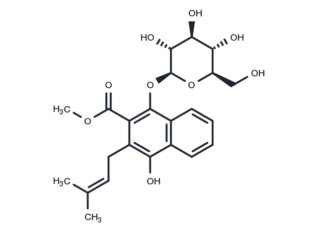 1,4-Dihydroxy-2-carbomethoxy-3-prenylnaphthalene-1-O-β-D-glucopyranoside Chemical Structure