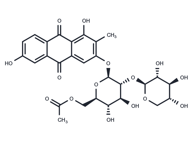 1,3,6-Trihydroxy-2-methyl-9,10-anthraquinone-3-O-(6'-O-acetyl)-beta-D-xylopyranosyl-(1->2)-beta-D-glucopyranoside Chemical Structure