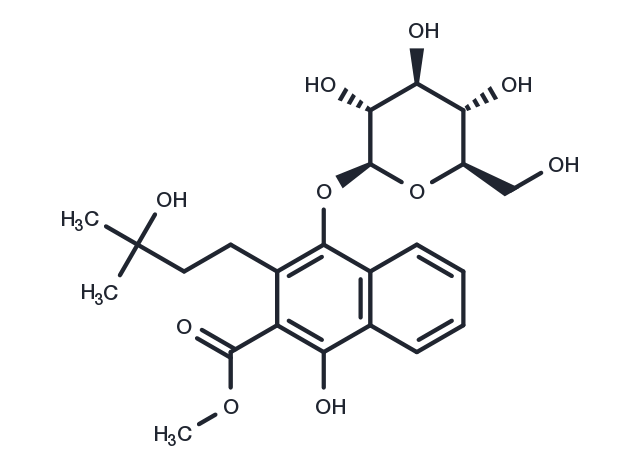 2-Naphthalenecarboxylic acid, 4-(D-glucopyranosyloxy)-1-hydroxy-3-(3-hydroxy-3-methylbutyl)-, methyl ester Chemical Structure