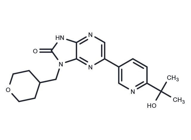 2H-​Imidazo[4,​5-​b]​pyrazin-​2-​one, 1,​3-​dihydro-​6-​[6-​(1-​hydroxy-​1-​methylethyl)​-​3-​pyridinyl]​-​1-​[(tetrahydro-​2H-​pyran-​4-​yl)​methyl]​- Chemical Structure