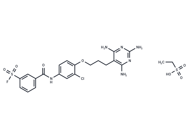 m-((3-Chloro-4-(3-(2,4,6-triamino-5-pyrimidinyl)propoxy)phenyl)carbamoyl)benzenesulfonyl fluoride monoethanesulfonate Chemical Structure
