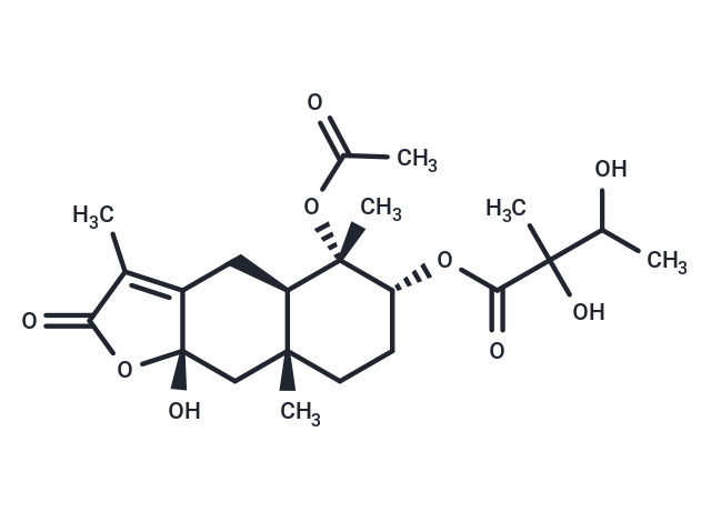 4α,8β-Dihydroxy-3α-(2-hydroxy-3-acetoxy-2-methylbutyryloxy)eudesm-7(11)-en-12,8α-olide Chemical Structure
