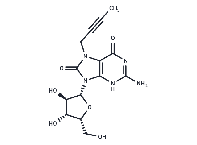 7-(Butyn-2-yl)-7,8-dihydro-8-oxo-9-(beta-D-xylofuranosyl)guanine Chemical Structure