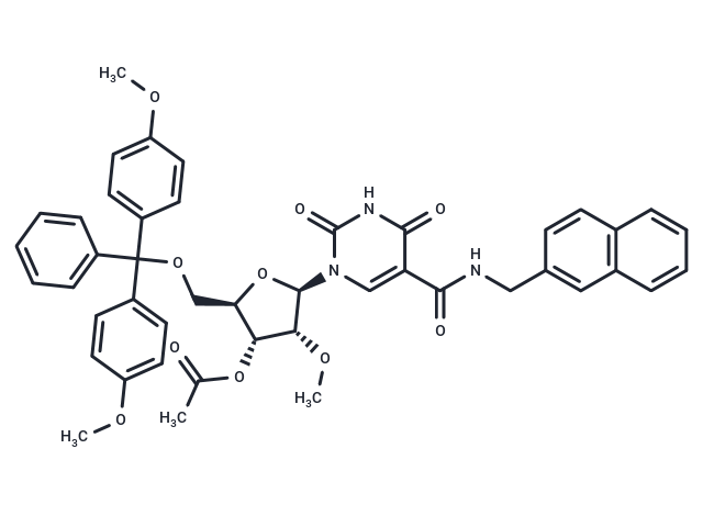 5-Naphthyl-beta-methylaminocarbony-3’-O-acetyl-2’-O-methl-5’-O-DMTr-uridine Chemical Structure