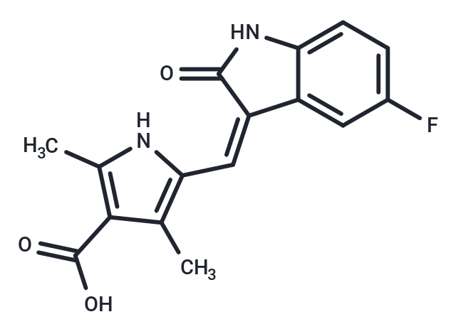 (Z)-5-((5-Fluoro-2-oxoindolin-3-ylidene)methyl)-2,4-dimethyl-1H-pyrrole-3-carboxylic acid Chemical Structure
