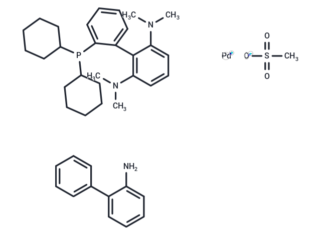 Methanesulfonato(2-dicyclohexylphosphino-2',6'-bis(dimethylamino)-1,1'-biphenyl)(2'-amino-1,1'-biphenyl-2-yl)palladium(II) Chemical Structure