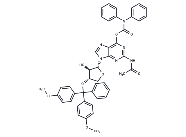 2-Acetylamino-1-{3’-O-[(4,4’-dimethoxy triphenyl)methyl]-a-L-threo furanosyl}-6-(N,N-diphenylcarbamoyloxy)-9H-purine Chemical Structure