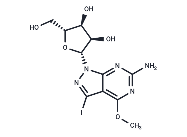 6-Amino-3-iodo-4-methoxy-1-(b-D-ribofuranosyl)-1H-pyrazolo[3,4-d]pyrimidine Chemical Structure