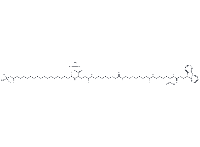 (23S,50S)-50-((((9H-Fluoren-9-yl)methoxy)carbonyl)amino)-23-(tert-butoxycarbonyl)-2,2-dimethyl-4,21,26,35,44-pentaoxo-3,30,33,39,42-pentaoxa-22,27,36,45-tetraazahenpentacontan-51-oic acid Chemical Structure