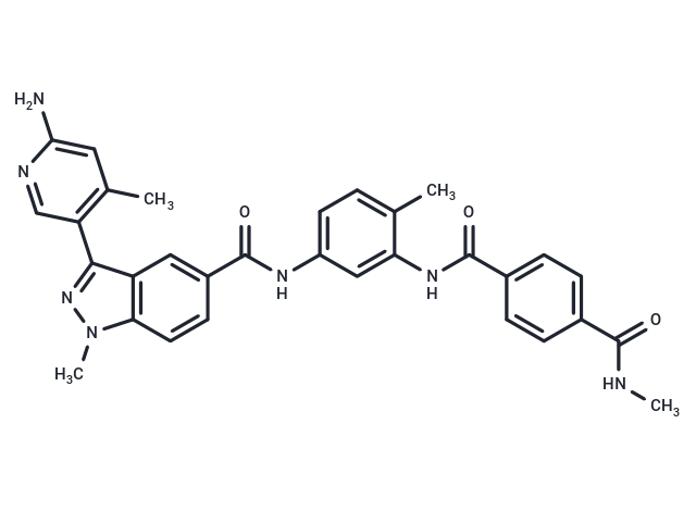 N-[5-[[[3-(6-Amino-4-methylpyridin-3-yl)-1-methyl-1H-indazol-5-yl]carbonyl]amino]-2-methylphenyl]-N′-methylterephthalamide Chemical Structure