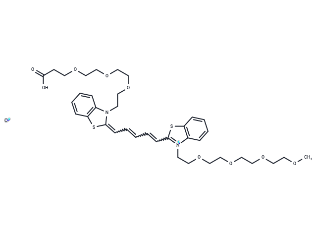 N-(m-PEG4)-N'-(Acid-PEG3)-benzothiazole Cy5 Chemical Structure