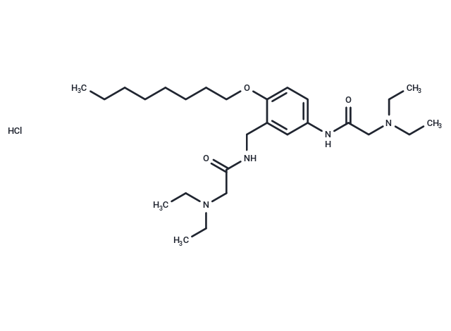 m-Acetotoluidide, 2-(diethylamino)-alpha-(2-(diethylamino)acetamido)-4'-(octyloxy)-, dihydrochloride Chemical Structure