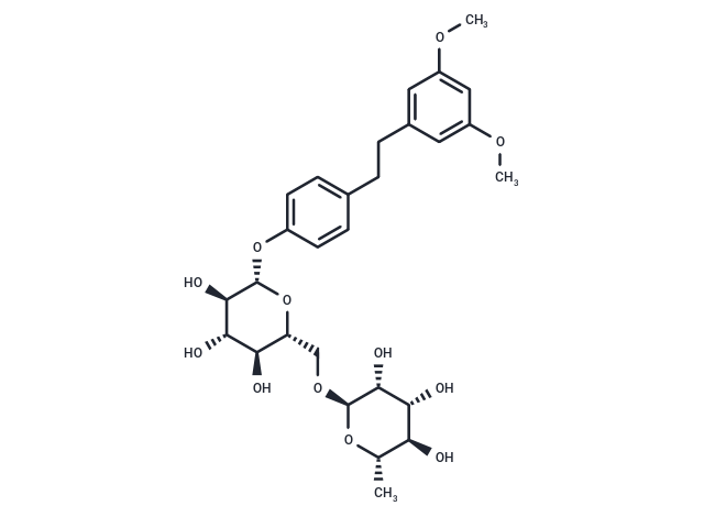 1-(3',5'-dimethoxy)phenyl-2-[4''-O-beta-D-glucopyranosyl (6->1)-O-alpha-L-rhamnopyranosyl]phenylethane Chemical Structure