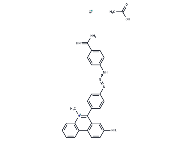 Phenanthridinium, 8-amino-6-(4-(3-(4-(aminoiminomethyl)phenyl)-1-triazenyl)phenyl)-5-methyl-, chloride, acetate Chemical Structure