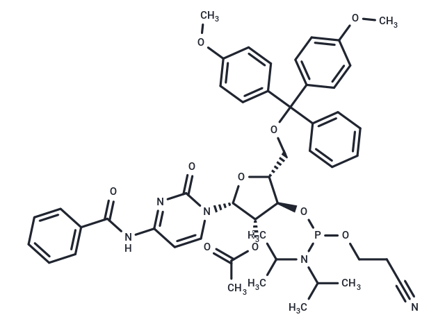 2’-O-Acetyl-N4-benzoyl-5’-O-DMT arabinocytidine 3’-O-phosphoramidite Chemical Structure