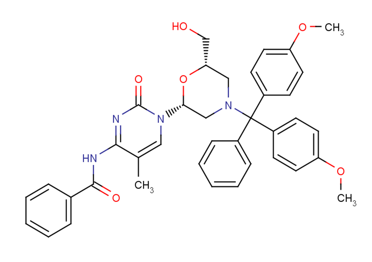 N4-Benzoyl-7’-OH-N-DMTr morpholino 5-methyl cytosine Chemical Structure