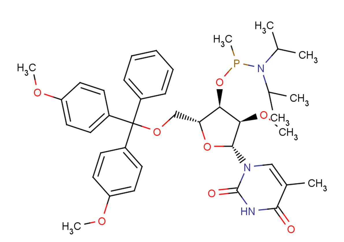 5’-O-DMTr-2’-OMe-5MeU-P-methyl phosphonamidite; 5’-O-DMTr-2’-O-methyl-5-methyluridine-3’-O-(P-methyl-N,N-diisopropylamino) phosphonamidite Chemical Structure