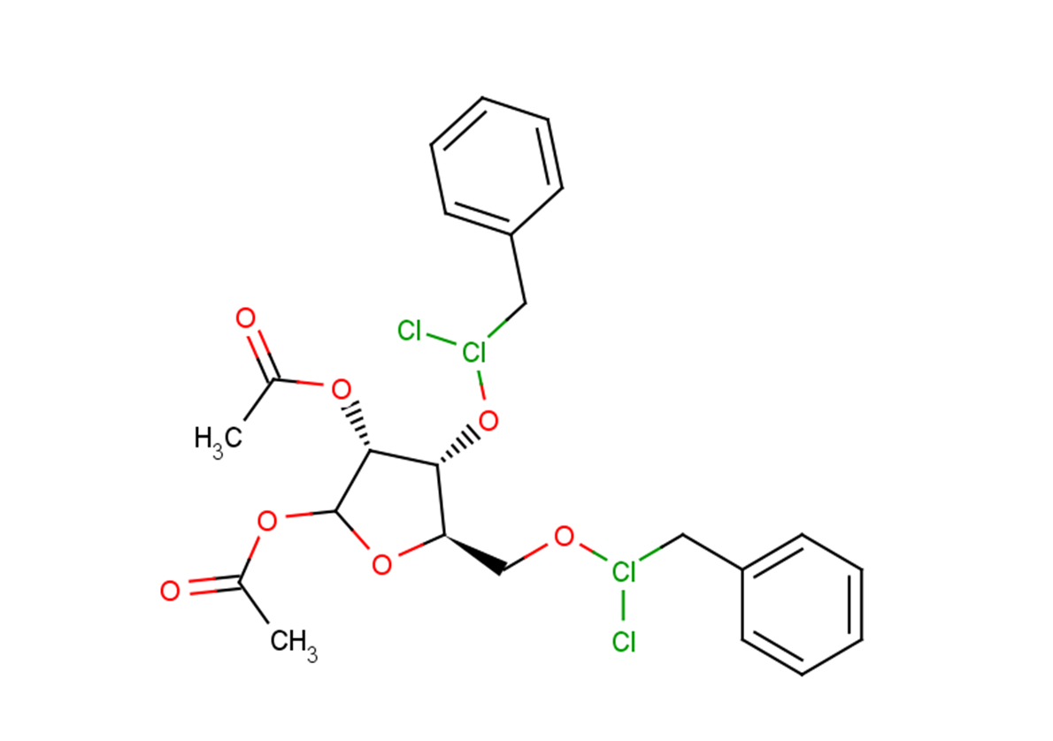 1’,2’-Di-O-acetyl-3,5-bis-O-(2,4-dichlorobenzyl)-D-ribofuranoside Chemical Structure