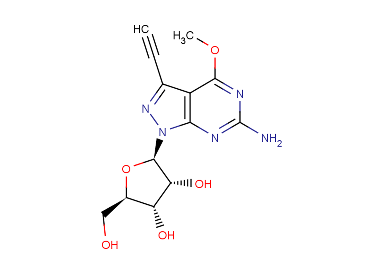 6-Amino-3-ethynyl-4-methoxy-1-(b-D-ribofuranosyl)-1H-   pyrazolo[3,4-d]pyrimidine Chemical Structure