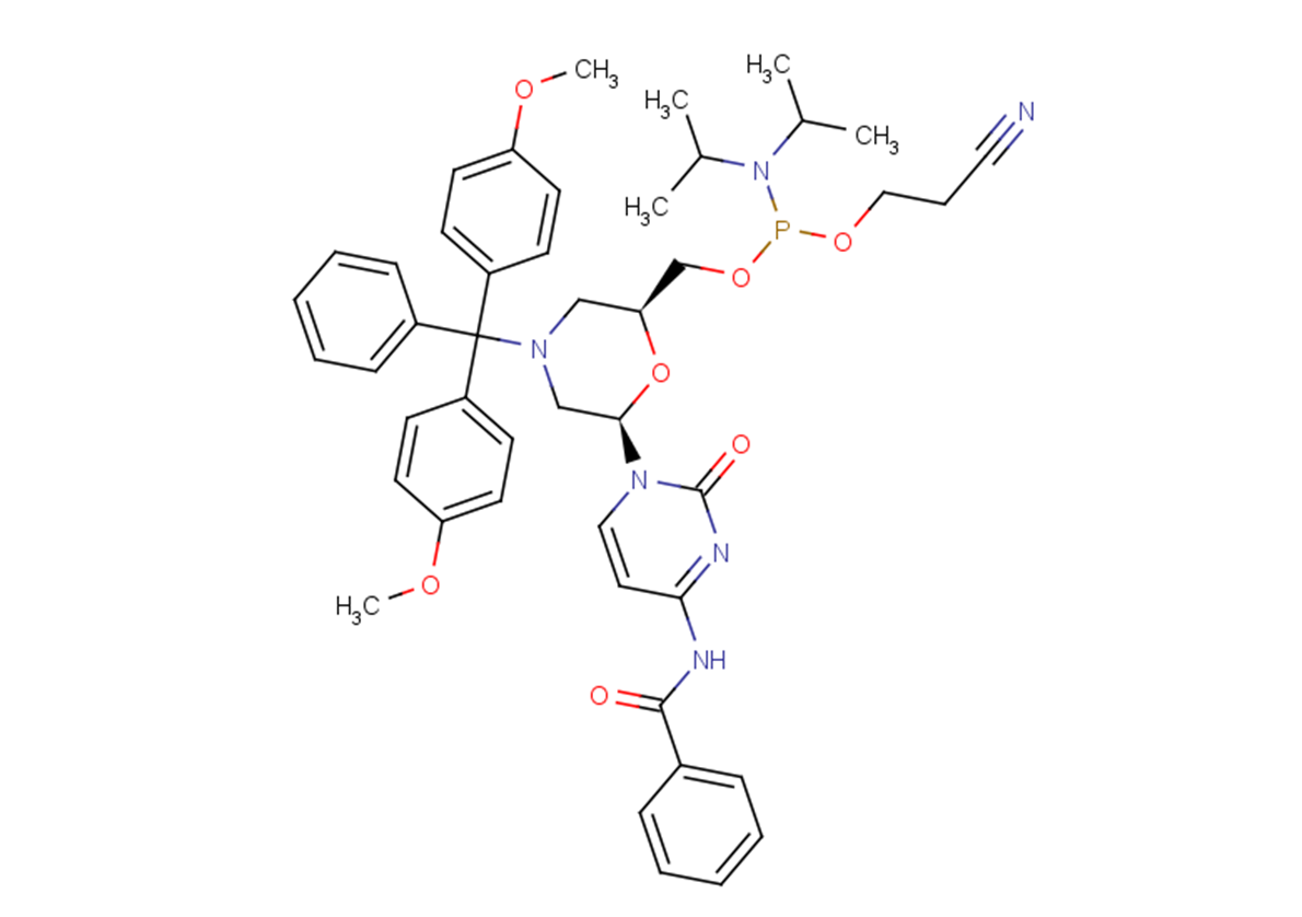 N-DMTr-N4-benzoyl-morpholino-cytosine-5’-O-phosphoramidite Chemical Structure